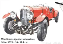  ??  ?? Mike Beare Lagonda, watercolou­r, 101/43151/2in (26339.5cm)