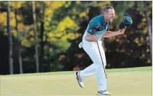  ?? HARRY HOW GETTY IMAGES ?? Sergio Garcia celebrates after defeating Justin Rose on the first playoff hole during the final round of the 2017 Masters Tournament.