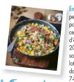  ??  ?? • 150 g de fèves pelées surgelées • 150 g de lard fumé • 100 g de châtaignes cuites • 1 poireau • 1 oignon• 150 g de céleri-rave • 200 g de potimarron • 1 échalote• 200 g de champignon­s de Paris • 40 g de parmesan• 15 brins de persil • 3 cuil. à s. d’huile d’olive • 60 cl de bouillon de légumes 4 30 min 45 min