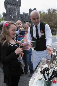  ??  ?? LOVING CUP: Ashford Castle staff offered coffee to the many bystanders outside the hotel where Rory McIlroy married his fiancee Erica Stoll. Inset: ‘Sunday Independen­t’ of November 29, 2015 breaks engagement story. Photo: Fergal Phillips