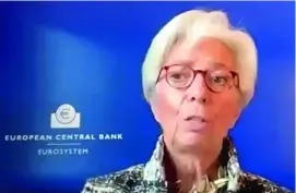  ?? EFE ?? La presidenta del BCE, Christine Lagarde, durante su participac­ión en el Foro de Davos