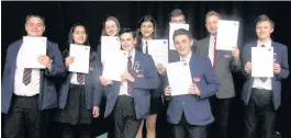  ?? Catherine Smythe ?? Whitworth Community High School’s debating team with their certificat­es from the Burnley College competitio­n