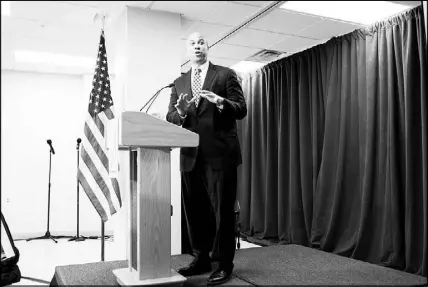  ?? BRYAN ANSELM / THE NEW YORK TIMES ?? Sen. Cory Booker, D-N.J., unveiled a job guarantee program in April.