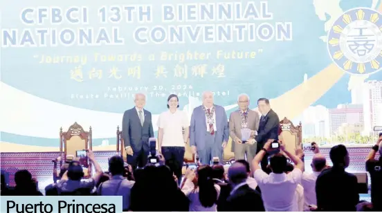  ?? PHOTOGRAPH BY KING RODRIGUEZ FOR THE DAILY TRIBUNE ?? VICE President Sara Duterte (second from left) poses with officials of the Chinese Filipino Business Club Incorporat­ed as she attended the 13th Biennial National Convention at the Manila Hotel in Ermita, Manila on Tuesday. Joining here are Philtrust Bank and Manila Hotel chairman Basilion C. Yap, CFBCI president Stephan Tan Sia, CFBCI executive vice president Samuel Lee Uy and Philtrust Bank president Dr. Jaime C. Laya.