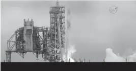  ??  ?? In this image from NASA TV, the SpaceX Falcon rocket launches from the Kennedy Space Centre in Florida on Sunday. It's carrying a load of supplies for the Internatio­nal Space Station.