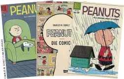  ??  ?? Das neue Peanutsbuc­h aus dem Carlsen Verlag (Mitte) und zwei Cover der alten Comic-Hefte, die Schulz gezeichnet hat