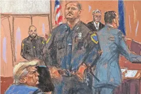  ?? JANE ROSENBERG/REUTERS FILE ?? David Pecker is questioned by a prosecutor during former President Donald Trump’s criminal trial in Manhattan in this courtroom sketch. New York does not allow cameras in the courtroom.
