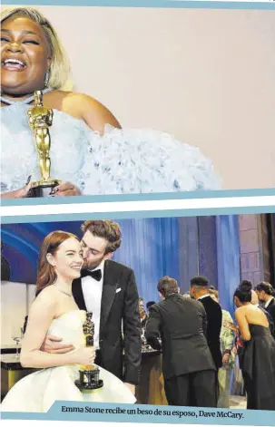  ?? AP / AFP / Efe ?? Emma Stone recibe un beso de su esposo, Dave McCary.
