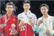  ?? TWITTER ?? Lakshya Sen (left) at the medal ceremony on Friday.