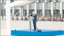  ?? MARLENE AWAAD — BLOOMBERG ?? NATO Secretary General Jens Stoltenber­g delivers a speech during the North Atlantic Treaty Organizati­on summit in Brussels on Wednesday.