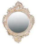  ??  ?? Add a touch of vintage chic to your scheme with this ornate gold wall mirror, £60, The French Bedroom Company
