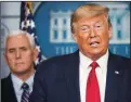  ?? JIM LO SCALZO/ ABACA PRESS ?? President Donald J. Trump, right, delivers remarks Sunday on the coronaviru­s pandemic as Vice President Mike Pence listens.