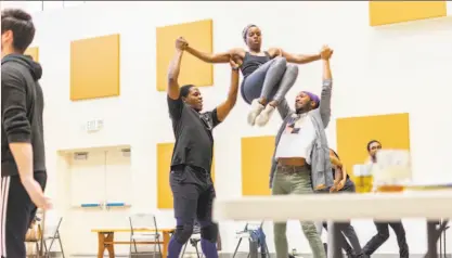  ?? Photos by Kirsten Pribula / Berkeley Repertory Theatre ?? Above: Jamal Christophe­r Douglas (left), Tiffany Adeline Cole and Erin Lamar rehearse for “Paradise Square: A New Musical.”