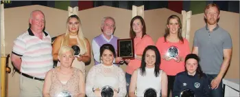  ??  ?? Back (from left): Peter Doyle , Gina Foley, Daire Doyle (Chairman), Suzanne Foley (All Blacks), Liz Evered, Barry Dempsey (Vice-Chairman). Front (from left): players of the year, Lauren Nolan, Niamh Kelly, Kellie Mullan, Tanya Kennedy.