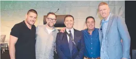  ??  ?? Brendan Fevola, Anthony Lehmann, Vince Sorrenti, Geoff Bower and Dustin Fletcher.