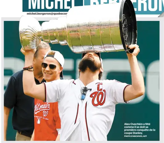  ?? PHOTO D’ARCHIVES, AFP ?? Alex Ovechkin a fêté comme il se doit sa première conquête de la coupe Stanley.