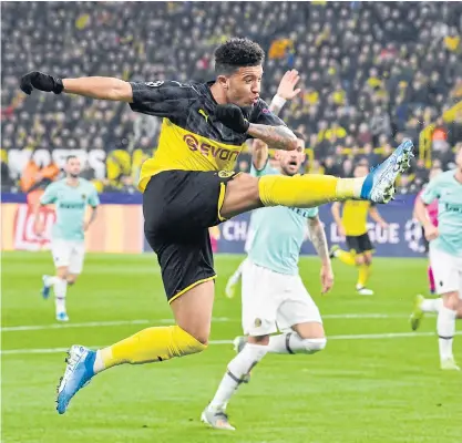  ??  ?? Dortmund’s Jadon Sancho in action against Inter Milan in the Champions League.