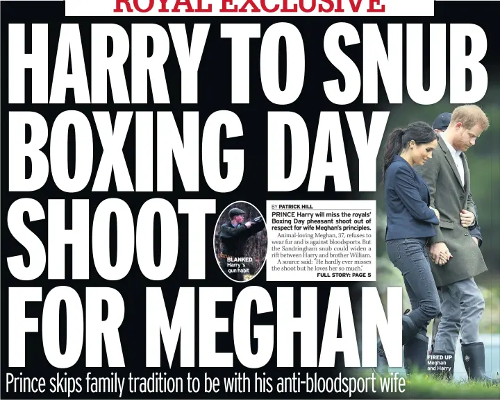  ??  ?? BLANKED Harry ‘s gun habit FIRED UP Meghan and Harry