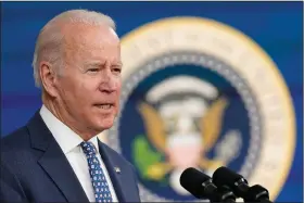  ?? (AP/Susan Walsh) ?? “It will take time, but before long you should see the price of gas drop where you fill up your tank,” said President Joe Biden in a tweet Saturday after tapping oil reserves in an effort to relieve high costs of fuel.
