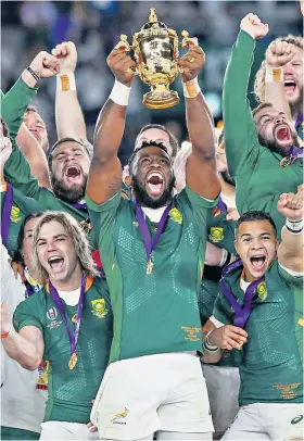  ??  ?? Champions: South Africa are holders of the Rugby World Cup after beating England in 2019