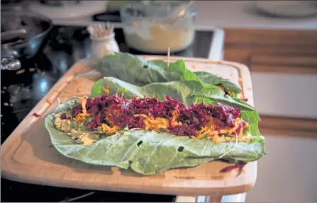  ?? COURTESY MONICA COTE ?? Greens are a great replacemen­t for wheat wraps that contain processed flour and preservati­ves. Add homemade hummus, shredded beets and a sweet potato for a delicious and healthy wrap.