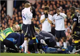  ??  ?? CRISIS: Players in shock at Spurs in 2012 after Fabrice Muamba collapsed
