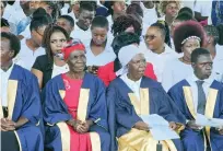  ?? ?? Beneficiar­ies who include the elderly follow proceeding­s during their graduation in various short courses brought to them by First Lady Dr Auxillia Mnangagwa’s Angel of Hope Foundation in partnershi­p with ZOU