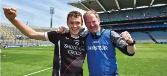  ??  ?? Gerard O’Kelly-Lynch and Darragh Cox celebrate following the Lory Meagher Cup Final.