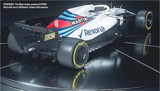  ??  ?? CHASERS. The Mercedes-powered FW41 that will carry Williams’ hopes this season.