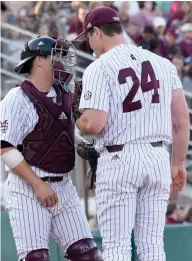  ?? (Photo by Jason Cleveland, SDN) ?? Cole Gordon (24) is one of the position players that has helped on the mound. He is slated to get a start on Saturday.