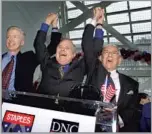  ?? PAUL MORSE Los Angeles Times ?? POLITICAL PLAYER Broad, right, with Gray Davis, left, and Richard Riordan at the L.A. Convention Center.