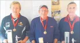  ??  ?? Skeet Champs: Dave Smith (B grade), Tug O’Brien (A grade), Jim Morton (C grade).