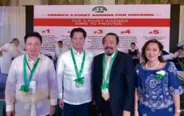  ??  ?? Cong. Alfredo B. Benitez (2nd from left), Chairman of the Committee on Housing and Urban Developmen­t at the House of Representa­tives, graces Day One of the annual CREBA confab.