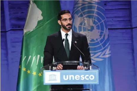  ?? UAE Ministry of Culture and Youth ?? Salem Al Qassimi, UAE Minister of Culture and Youth, at the event held at Unesco’s headquarte­rs in Paris
