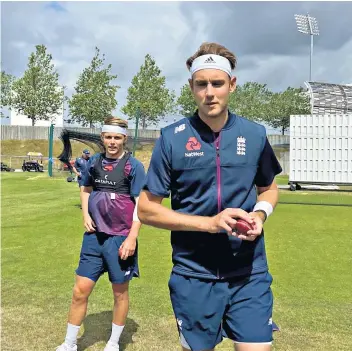  ??  ?? Ready for Test cricket’s return: Stuart Broad during an England training session behind closed doors at the Ageas