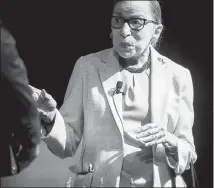  ??  ?? Ginsburg makes a point to the audience during her appearance at New York University. A Bill Clinton appointee, Ginsburg will mark 25 years on the court later this year.