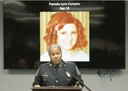  ?? JEFFREY F. BILL/CAPITAL GAZETTE ?? Anne Arundel County Police Chief Amal Awad said that, with the help of investigat­ive genetic genealogy, a suspect in the killing of Pamela Lynn Conyers has been identified as Forrest Clyde Williams. Williams died in 2018.