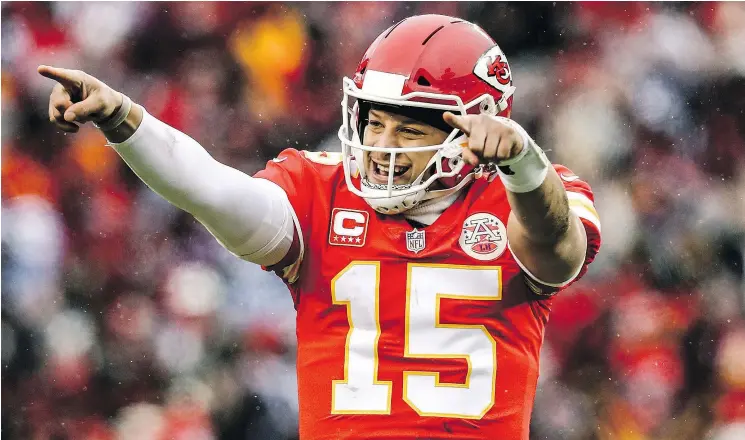  ?? — GETTY IMAGES ?? Chiefs quarterbac­k Patrick Mahomes led his first-place team to a 31-13 playoff victory over the Colts Saturday at Arrowhead Stadium in Kansas City.