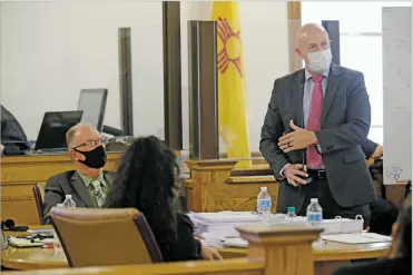  ?? LUIS SÁNCHEZ SATURNO/THE NEW MEXICAN ?? Defense attorney Jason Bowles delivers closing arguments Thursday in Rio Arriba County Sheriff James Lujan’s trial at the Rio Arriba County Courthouse. Lujan is charged with bribery of a witness and harboring or aiding a felon.