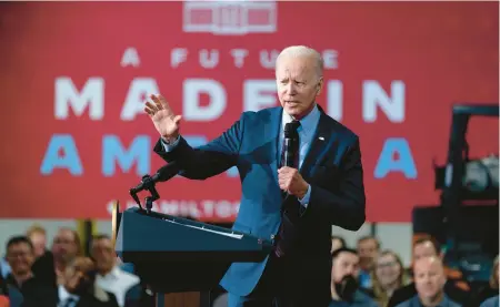  ?? ANDREW HARNIK/AP ?? President Biden told donors he thinks Democrats can pick up at least four Senate seats in November.