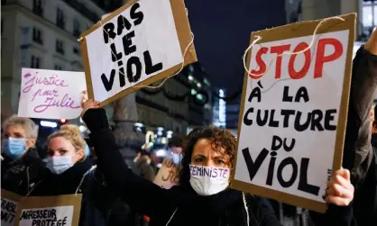  ??  ?? Protesters in Paris last November. The hashtag #JusticePou­rJulie has been used by feminist and women’s campaigner­s. Photograph: Thomas Samson/AFP/Getty Images