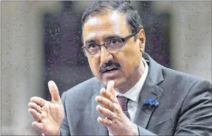  ?? CP PHOTO ?? Minister of Infrastruc­ture and Communitie­s Amarjeet Sohi responds to a question during question period in the House of Commons on Parliament Hill in Ottawa on May 31, 2017. Cities, provinces and territorie­s building new roads, bridges, water and...