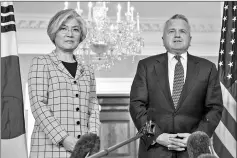  ??  ?? US Deputy Secretary of State John Sullivan (right) speaks to the press with Kang prior to talks at the State Department in Washington. — AFP photo