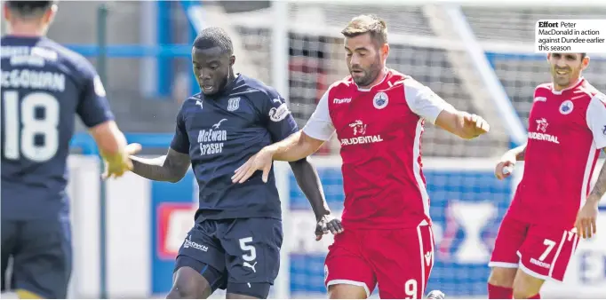  ??  ?? Effort Peter MacDonald in action against Dundee earlier this season