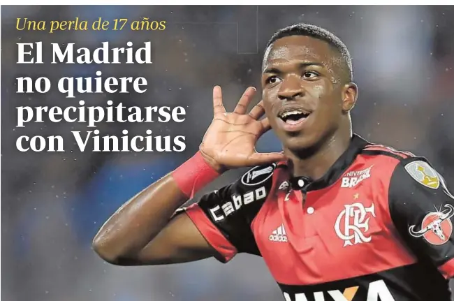  ?? AFP ?? Vinicius celebra un gol con el Flamengo en la Copa Libertador­es