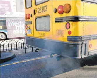  ??  ?? Claiming diesel-powered school buses are bad for health of riders and the environmen­t, advocates say city’s recent purchase of hundreds of buses is a golden opportunit­y to switch to clean power.