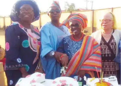  ??  ?? Omowumi Oyedere( left); Arch. Yinka Adedire, Folake Adedire and Bisi Bamishe, at a retirement ( pen down) and 60th birthday celebratio­ns of Folake Adedire in Lagos