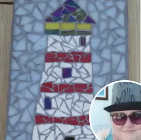  ?? Pictures: Emma Major ?? A lighthouse mosaic, crafted with coloured tiles that Emma (circle) created.