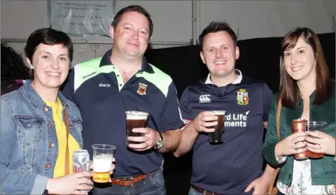  ??  ?? Sharon Forde, Brian Forde, Kevin Reilly and Susan Forde at the ‘Mr Spud Beauty Pageant’ as part of the annual Kilmore Spud Festival on Saturday night.