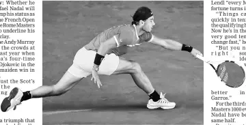  ??  ?? Nadal returns a forehand during the Madrid Open - Men’s Singles Semifinal match between Novak Djokovic of Serbia vs Rafael Nadal in Madrid, Spain. — Reuters photo